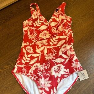 Kids Red and White Floral One Piece Swimsuit